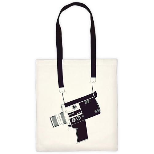 Super 8 Vintage Stoffbeutel bedruckt - lustiges Geschenk für Film-Fans und Freund, Jutebeutel mit Retro-Kamera Motiv, Faltbare Einkaufs-Tasche, aesthetic Tote-Bag, Film-Merchandise, Cinema Movie Deko
