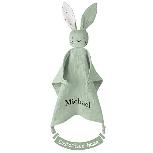 TYRY.HU Babydecke mit Namen Personalisierte Schmusetuch Kuscheldecke Schnuffeltuch Strick Geschenk zur Geburt(Grün)