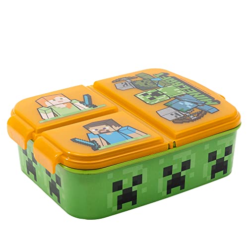 Stor Minecraft | Kinder 3-Fach-Sandwich-Box - Kinder-Lunch-Box - Snack-Halter - dekoriert Lunch-Box