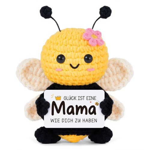 Gleevara Muttertagsgeschenk, Geschenke für Mama - Handgehäkelte Bienenfigur mit Energiekarte, Mama Geschenk zum Geburtstag Muttertag Weihnachten, Beste Mütter Geschenk von Tochter Sohn