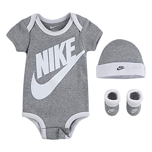 Nike Children's Apparel Baby-Jungen Hat, Bodysuit and Bootie Three Piece Set Socken, Graue Sportbekleidung, 0-6 Monate