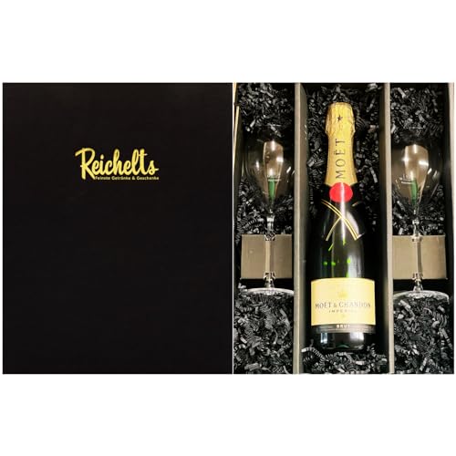 Moet & Chandon Imperial Brut Champagner 0,75 l 12% + 2 x Reichelts Champagnerglas als Geschenkset in Präsentbox by Reichelts