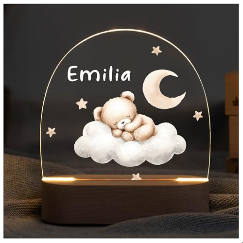 Geschenk zur Geburt Mädchen - Nachtlicht Kinder dimmbar - Nachtlampe personalisiert Bär - Sinnvolle Geschenke zur Geburt - Babygeschenke zur Geburt - Personalisierte Lampe Kinder - Nachtlicht Baby -