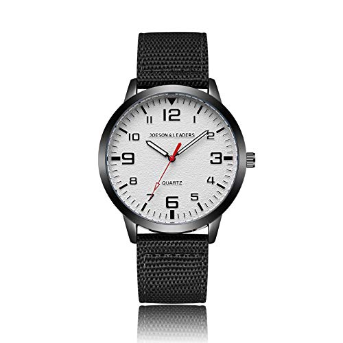 JOESON LEADERS Armbanduhr, 3ATM wasserdicht, Outdoor, sportlich elegante Unisex-Armbanduhren, Sportuhren, Quarz, mit Nylon-/Lederband (Schwarz Weiß)