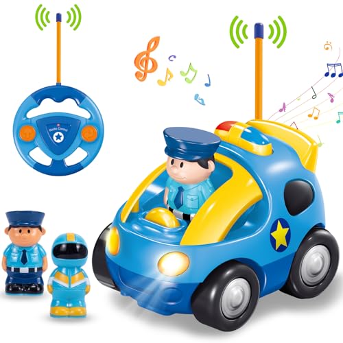 Pup Go Fernbedienung Cartoon Polizeiauto für Kinder 1 2 3 Jahre, Ferngesteuertes Auto Spielzeug mit Musik und Licht, Radio Control Rennwagen Kinderspielzeug, Ideal RC Auto Geschenk für Junge