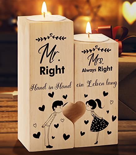 Hochzeitsgeschenke für Brautpaar, KAAYEE Herzförmiger Kerzenhalter Geschenke Hochzeit für Paare, Mr und Mrs Verlobungsgeschenk für Beide, Jahrestag Geschenk zur Hochzeit (Frischvermählte)