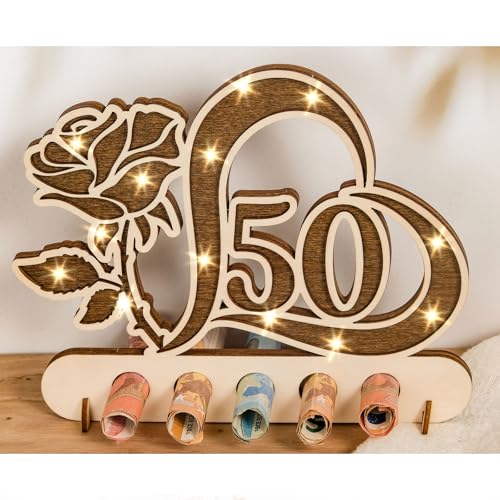 Geldgeschenk Hochzeit, Geldgeschenke Holz zur Goldene Hochzeit Holz Deko mit Rose, Hochzeitstag für Geschenke, Hochzeiten, Partys, Jubiläum (50)