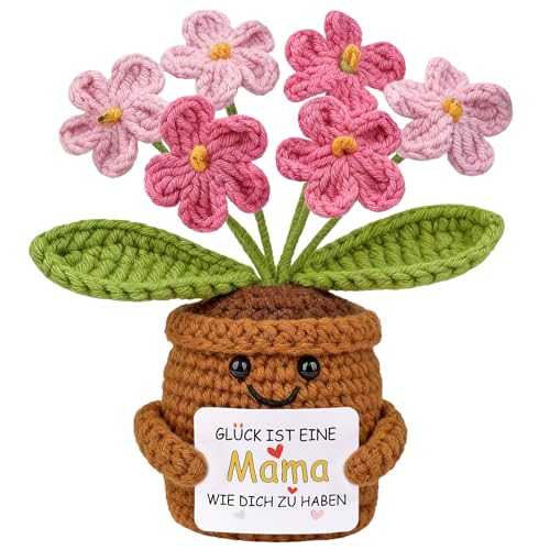 Mwmoeen Gestrickte Blumen Geschenk für Mama, Beste Mama Geburtstags Geschenke Vergissmeinnicht Rosa Blumen, Herzerwärmendes Mutter Geschenk für Weihnachten Silvester Adventskalender Füllung