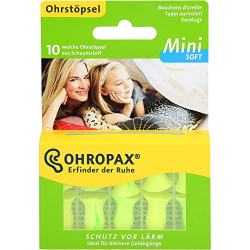 OHROPAX MINI SOFT - Anatomisch geformte In-Ear-Ohrstöpsel für den kleinen Gehörgang und für Kinder - aus Schaumstoff - zum Entspannen, Schlafen und Musikhören, 10 Stück