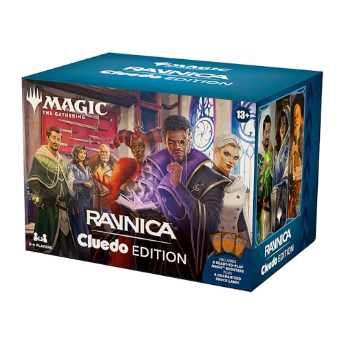 Magic: The Gathering – Ravnica: Cluedo Edition – Krimi-Kartenspiel für 3-4 Spieler (enthält 8 spielfertige Booster, 21 Beweiskarten, 1 Foil-Schockland und Detektivspiel-Zubehör) (English Version)